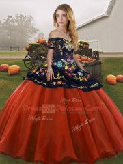 Ball Gowns Vestidos de Quinceanera Rust Red Off The Shoulder Tulle Sleeveless Floor Length Lace Up