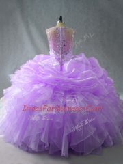 Glittering Lavender Sleeveless Organza Zipper Quinceanera Gown for Sweet 16 and Quinceanera