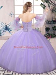 Free and Easy Tulle Sweetheart Long Sleeves Lace Up Beading and Ruching Quince Ball Gowns in Blue