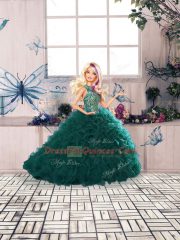 Fashionable Beading and Ruffles Quinceanera Gowns Peacock Green Lace Up Sleeveless Floor Length