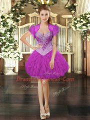 Fuchsia Sleeveless Beading and Ruffles Mini Length Prom Evening Gown