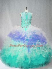 High End Sleeveless Beading and Ruffles Zipper 15 Quinceanera Dress
