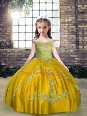 Olive Green Sleeveless Beading Floor Length Child Pageant Dress