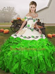 Simple Green Lace Up Quinceanera Gown Embroidery and Ruffles Sleeveless Floor Length