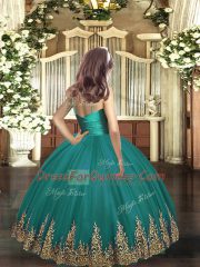 Fantastic V-neck Sleeveless Tulle Girls Pageant Dresses Appliques Zipper