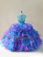 Multi-color Sleeveless Floor Length Beading and Ruffles Zipper Quinceanera Gowns