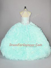 Fashion Halter Top Sleeveless Lace Up Quince Ball Gowns Apple Green Organza