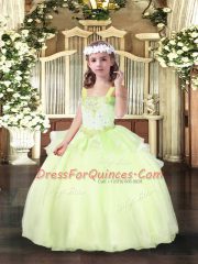 Yellow Green Ball Gowns Organza Straps Sleeveless Beading Floor Length Lace Up Little Girl Pageant Gowns