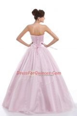Simple Sleeveless Lace Up Floor Length Beading 15th Birthday Dress