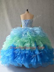 Flare Floor Length Multi-color Quinceanera Gown Organza Sleeveless Beading and Ruffles