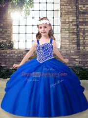 On Sale Royal Blue Tulle Lace Up Evening Gowns Sleeveless Floor Length Beading