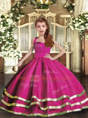 Cheap Straps Sleeveless Lace Up Little Girl Pageant Gowns Fuchsia Organza