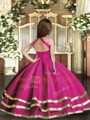 Cheap Straps Sleeveless Lace Up Little Girl Pageant Gowns Fuchsia Organza