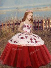 Straps Sleeveless Organza Kids Formal Wear Embroidery Lace Up