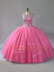 Cute Pink Quinceanera Gowns Scoop Sleeveless Lace Up