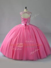 Cute Pink Quinceanera Gowns Scoop Sleeveless Lace Up