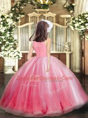 Floor Length Zipper Pageant Gowns For Girls Pink for Party and Sweet 16 and Wedding Party with Lace