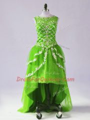 Flare Tulle Zipper Scoop Sleeveless High Low Homecoming Dress Beading and Appliques