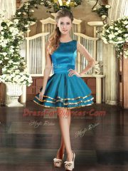 Teal Tulle Lace Up Sleeveless Mini Length Ruffled Layers