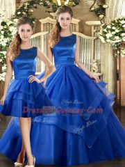 Royal Blue Sleeveless Floor Length Ruffled Layers Lace Up 15th Birthday Dress