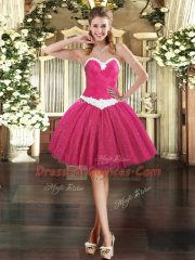 Delicate Fuchsia Lace Up Dress for Prom Appliques Sleeveless Mini Length
