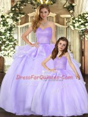 Modest Floor Length Ball Gowns Sleeveless Lavender Quinceanera Gowns Lace Up