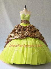 Ball Gowns Sleeveless Yellow Green Sweet 16 Dresses Brush Train Lace Up