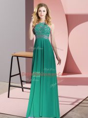 Dark Green Sleeveless Chiffon Backless Prom Dresses for Prom and Party