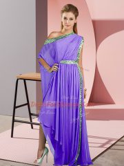Modest Lavender One Shoulder Side Zipper Sequins Dress for Prom Sleeveless