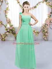 Floor Length Turquoise Vestidos de Damas Chiffon Sleeveless Hand Made Flower