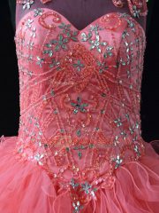 Wonderful Floor Length Watermelon Red Sweet 16 Dress Organza Sleeveless Beading and Ruffles