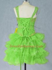 Charming Beading and Ruffled Layers Party Dress for Girls Lace Up Sleeveless Mini Length