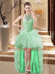 Hot Selling Apple Green Sleeveless Beading and Ruffles High Low Prom Party Dress