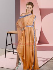 Orange Chiffon Side Zipper Prom Party Dress Sleeveless Asymmetrical Sequins