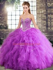 Dazzling Sleeveless Lace Up Floor Length Beading and Ruffles Sweet 16 Quinceanera Dress
