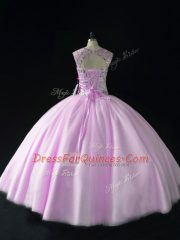 Lilac Sleeveless Tulle Lace Up Quince Ball Gowns for Sweet 16 and Quinceanera