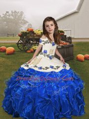 Gorgeous Royal Blue Lace Up Kids Formal Wear Embroidery and Ruffles Sleeveless Floor Length