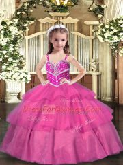 Lilac Straps Neckline Beading and Ruffled Layers Pageant Dress Sleeveless Lace Up
