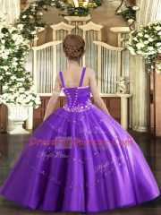 Unique Yellow Green Ball Gowns Tulle Straps Sleeveless Beading Floor Length Lace Up Pageant Dress for Girls