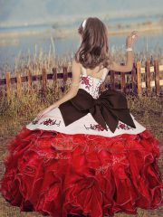 Ball Gowns Girls Pageant Dresses Olive Green Straps Organza Sleeveless Floor Length Lace Up