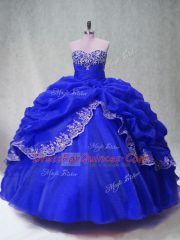 Luxury Royal Blue Sweetheart Neckline Beading and Appliques and Pick Ups Quinceanera Gowns Sleeveless Lace Up