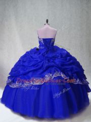 Luxury Royal Blue Sweetheart Neckline Beading and Appliques and Pick Ups Quinceanera Gowns Sleeveless Lace Up