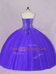 Blue and Purple Tulle Lace Up Sweetheart Sleeveless Floor Length Quinceanera Dress Beading