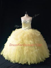 Classical Sleeveless Floor Length Ruffles Lace Up Sweet 16 Dresses with Gold