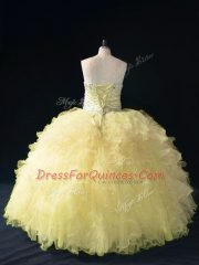 Classical Sleeveless Floor Length Ruffles Lace Up Sweet 16 Dresses with Gold