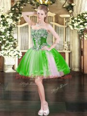 Sleeveless Tulle Mini Length Lace Up Prom Party Dress in with Beading