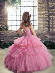 Floor Length Champagne Child Pageant Dress Tulle Sleeveless Appliques