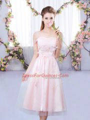Affordable Tulle Short Sleeves Tea Length Quinceanera Dama Dress and Lace and Belt