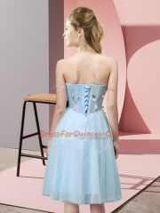 Sweetheart Sleeveless Court Dresses for Sweet 16 Knee Length Appliques Yellow Tulle