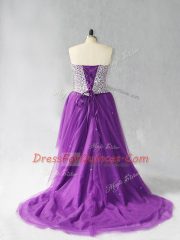 Modern Purple Sleeveless Tulle Lace Up Dress for Prom for Prom and Party